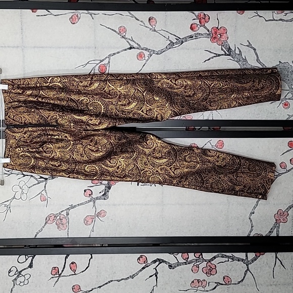 Alice + Olivia Metallic Gold and Burgundy Paisley Straight-leg Pants Size 6 - Picture 6 of 10